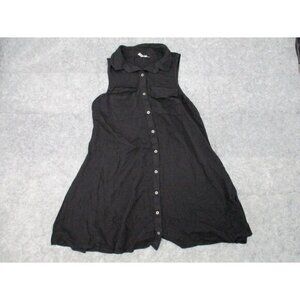 MUDD Womens Dress Small Black Sleeveless Button Front Collared Cotton Preppy